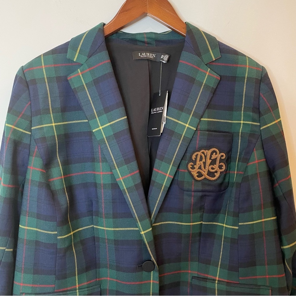 Lauren Ralph Lauren Tartan Plaid Blazer Jacket Wool Blend Bullion Patch 16W NWT - Picture 3 of 15